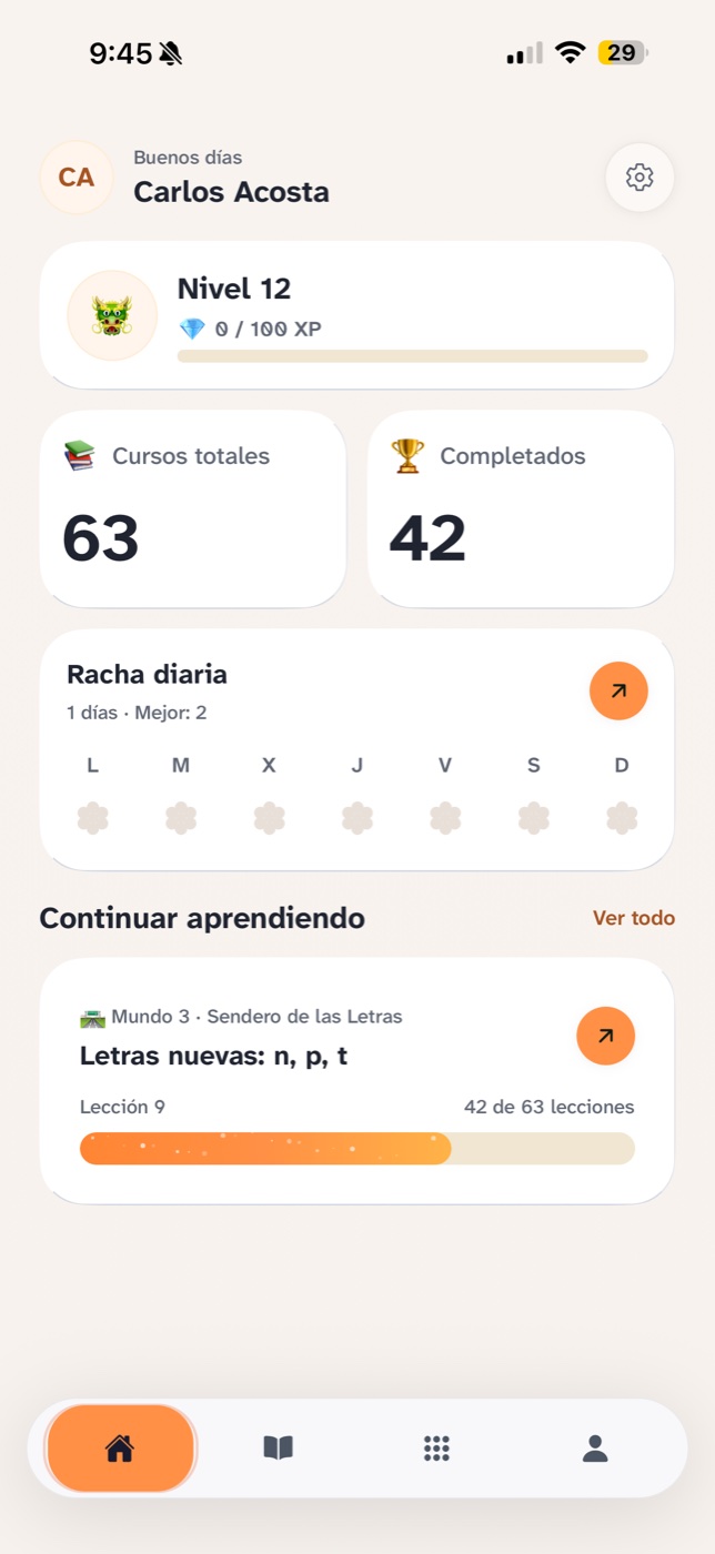 Pantalla de inicio de Braillito